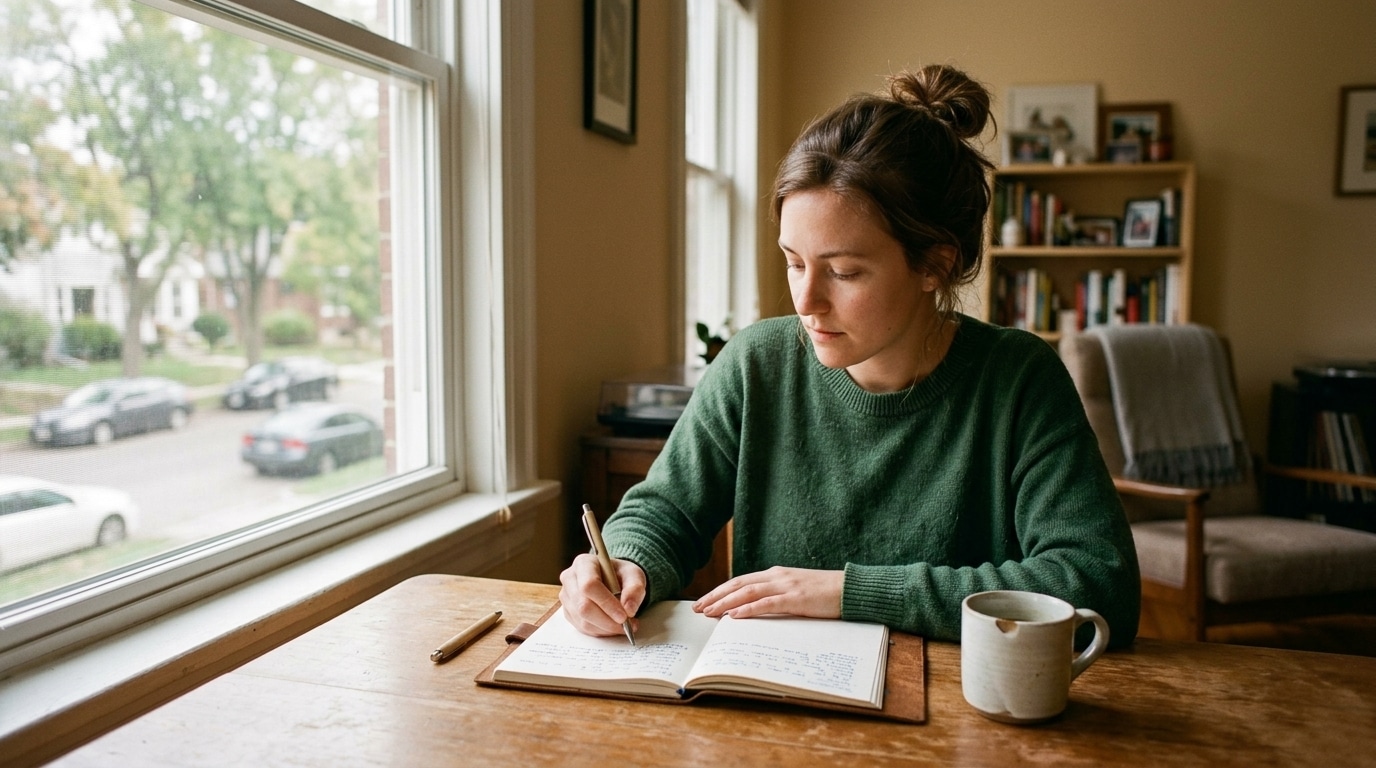 person writing in a notebook while working on personal growth goals