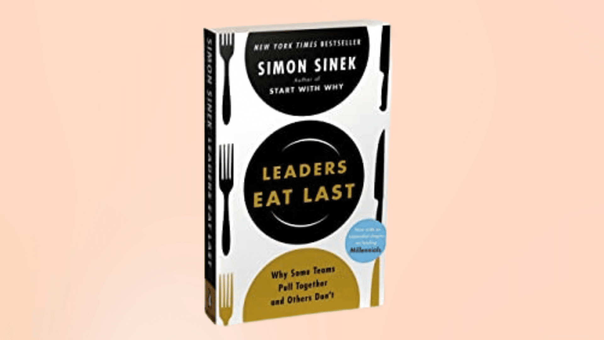 the book leaders eat last by simon sinek on a solid background