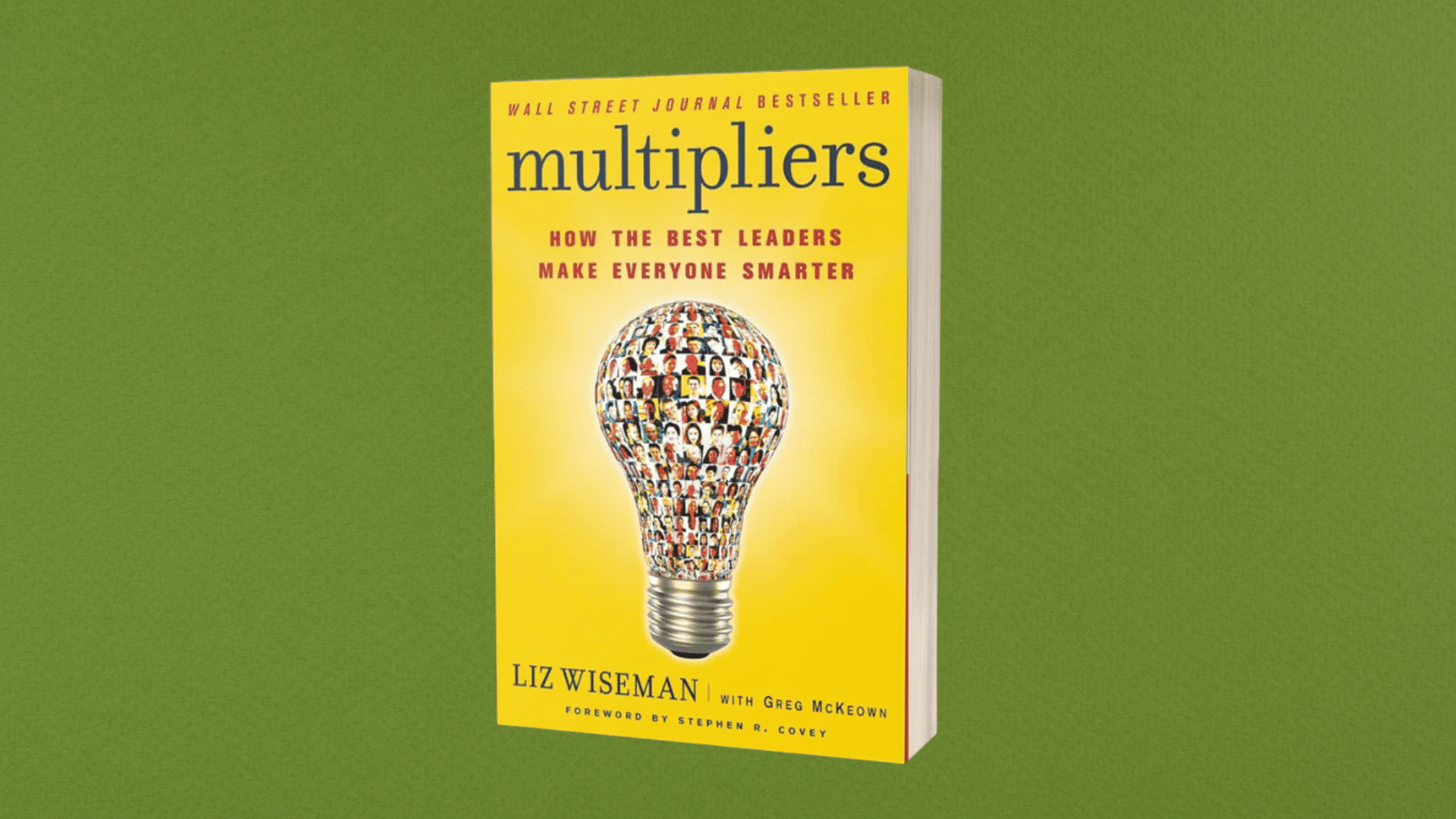 the book multipliers by liz wiseman on a solid background