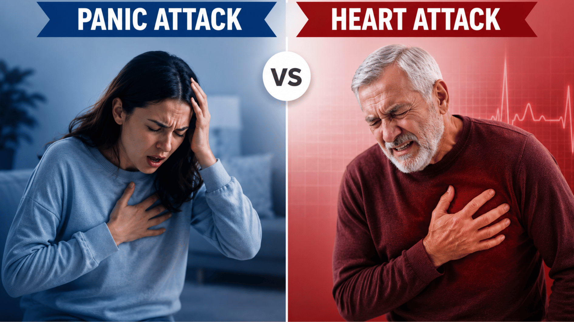 a comparative grid in which one is showing panic attack and heart attack