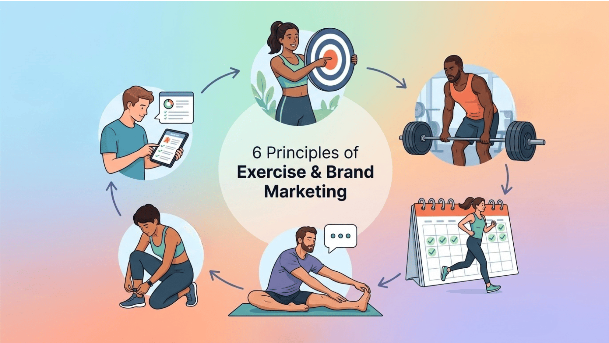 a flowchart of 6 principles of exercise and brand marketing