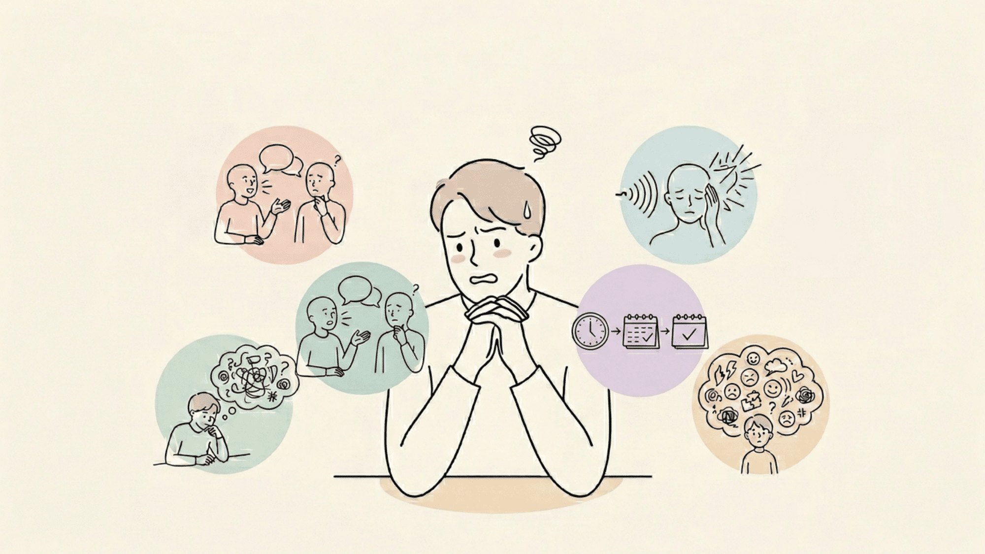 illustration showing common autism symptoms including communication sensory and routine challenges