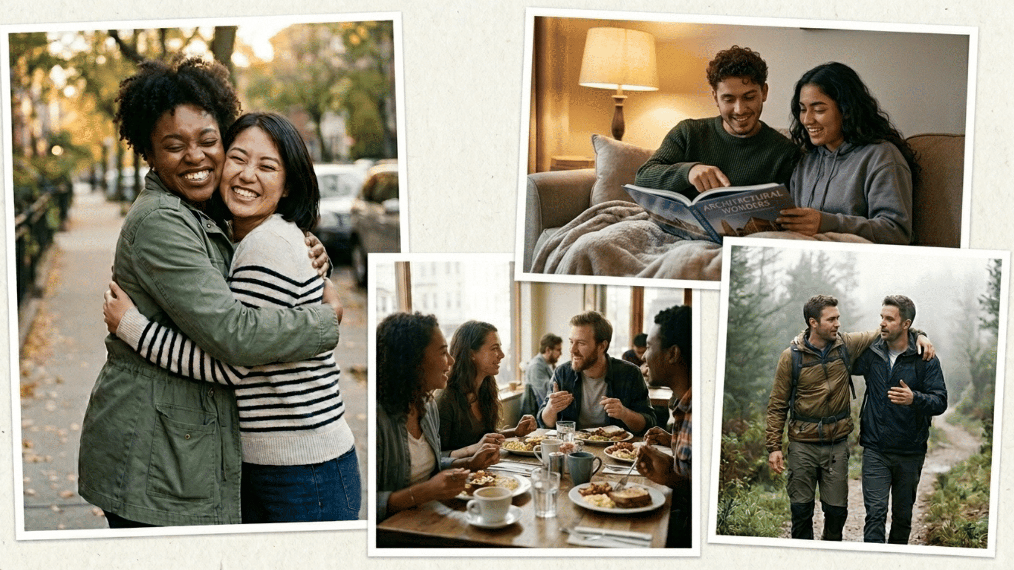 a collage showing how to nurture a platonic relaationship
