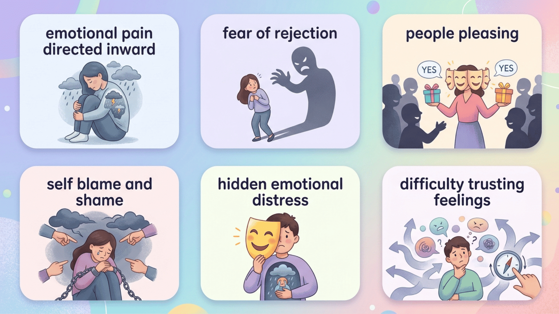 an illustration showing different charcteristics of quiet bpd