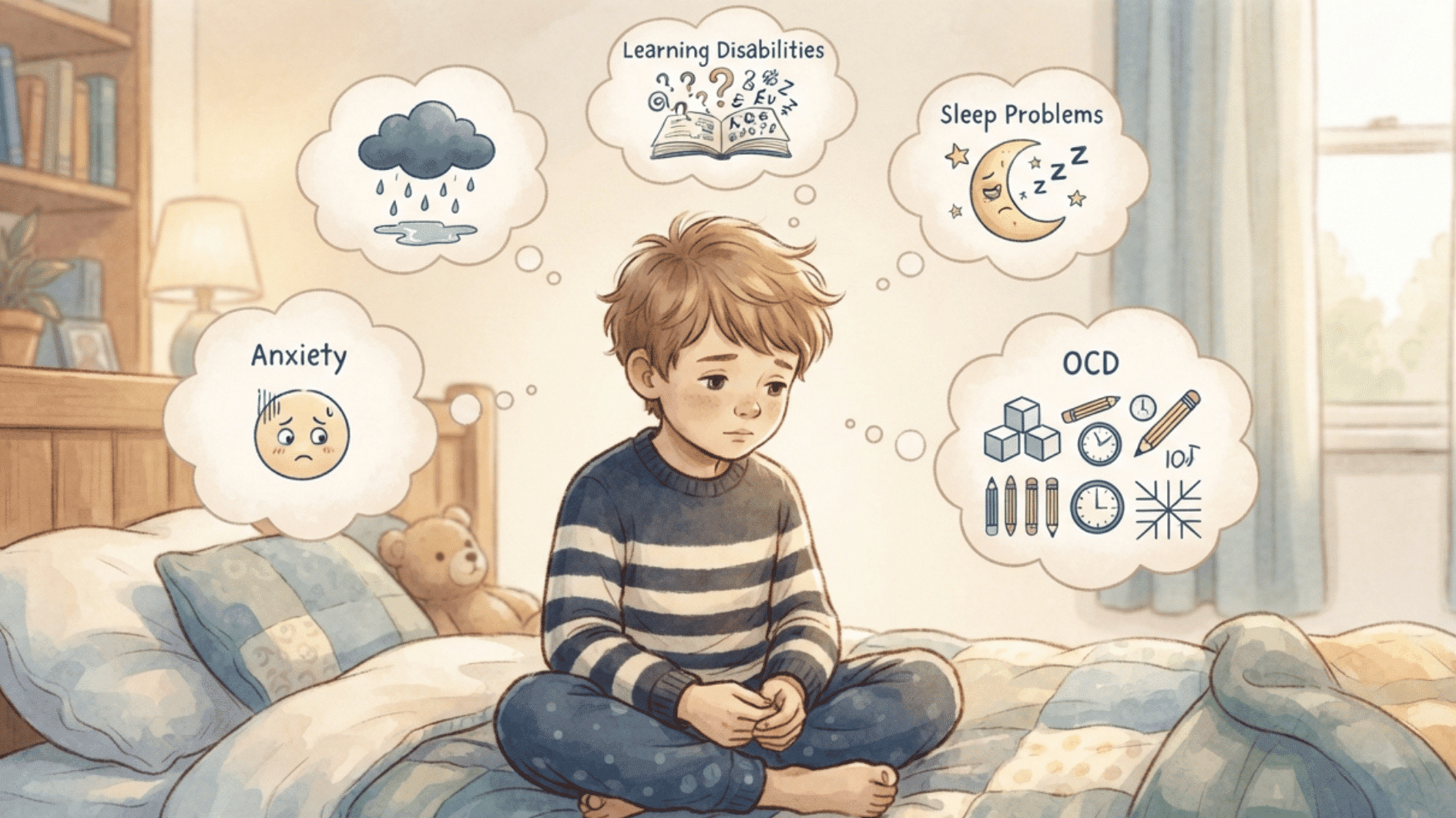 common conditions that may occur alongside audhd including anxiety, depression learning challenges sleep problems and ocd like behaviors