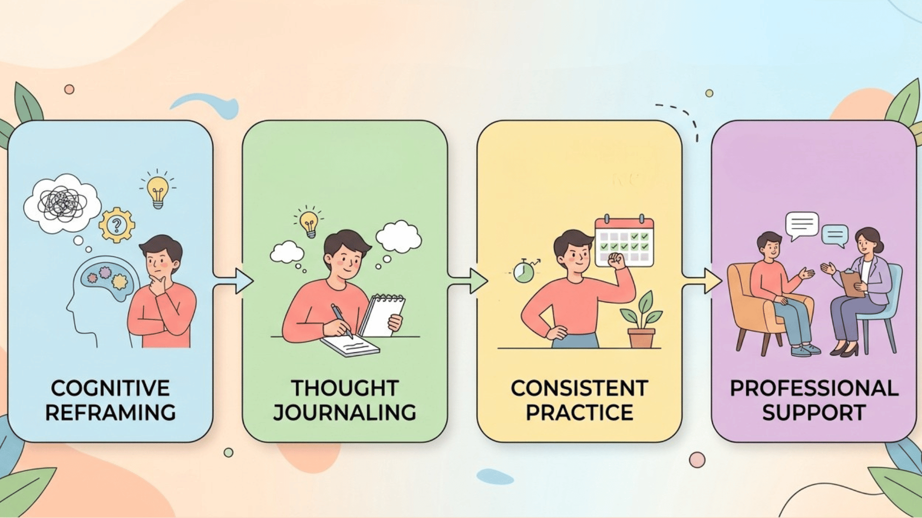 an illustration showing four strategies to overcome irrational thoughts