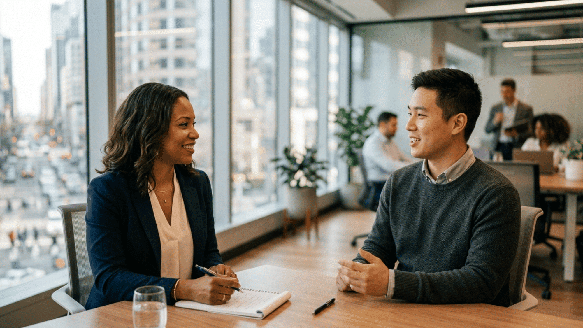 manager using motivational interviewing techniques during a supportive one on one coaching conversation with an employee
