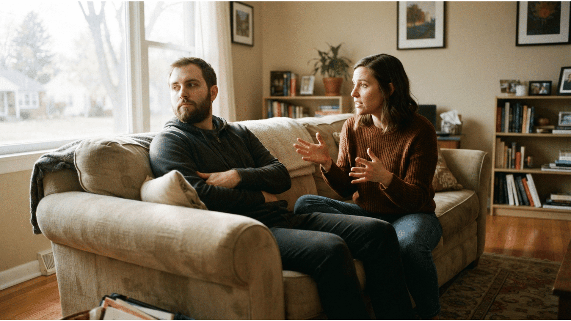 woman talking while partner appears distant, showing narcissistic behavior
