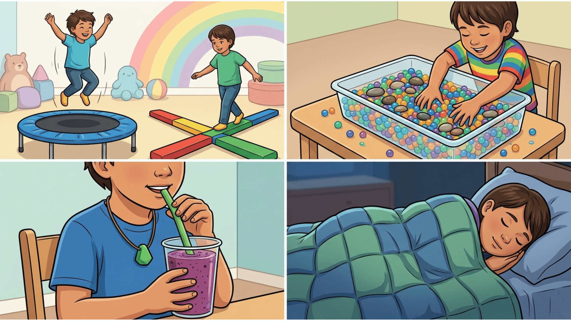 collage showing strategies to support a sensory seeking child