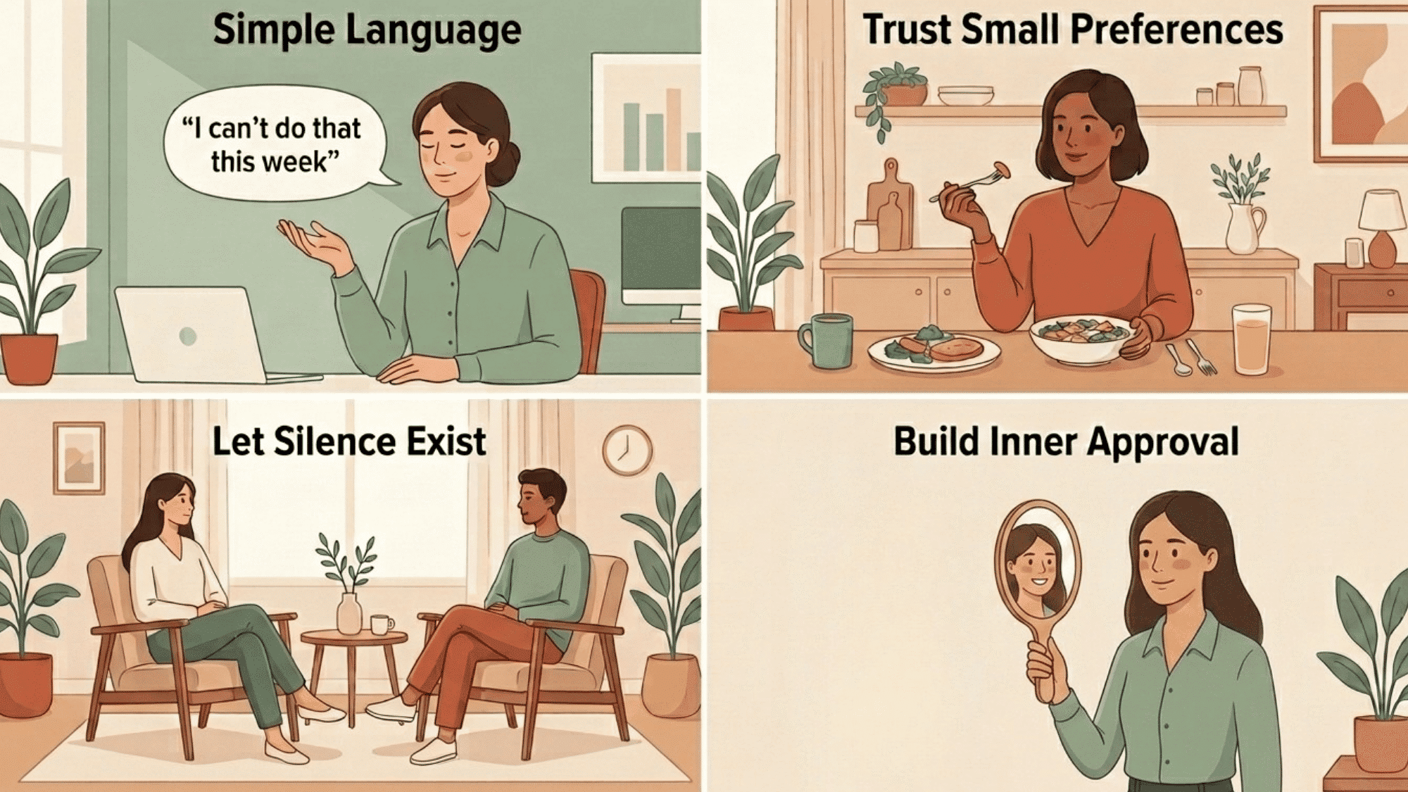 illustration showing practical ways to stop people pleasing attitude in daily life