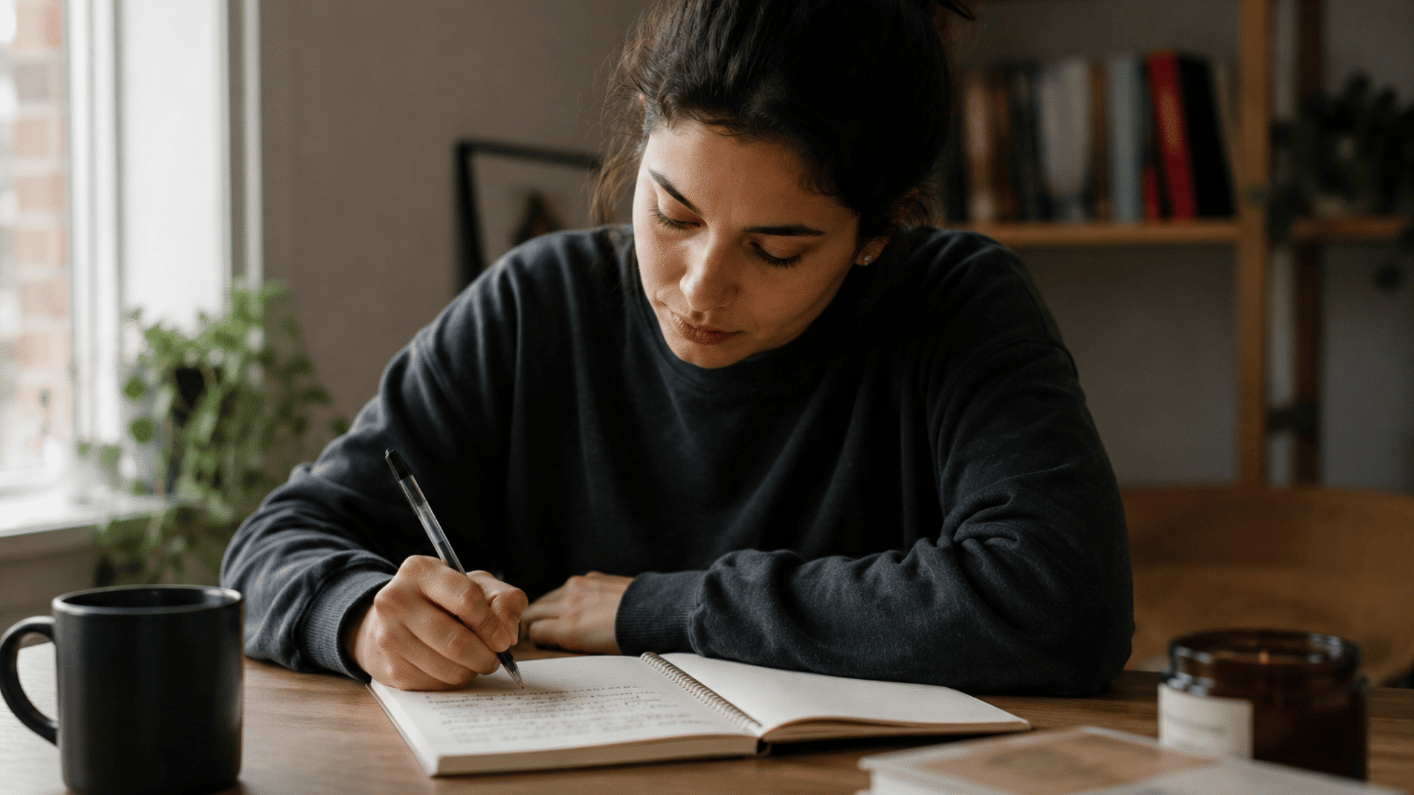 person journaling in a calm home workspace to build self awareness and recognize unhealthy thought and behavior patterns