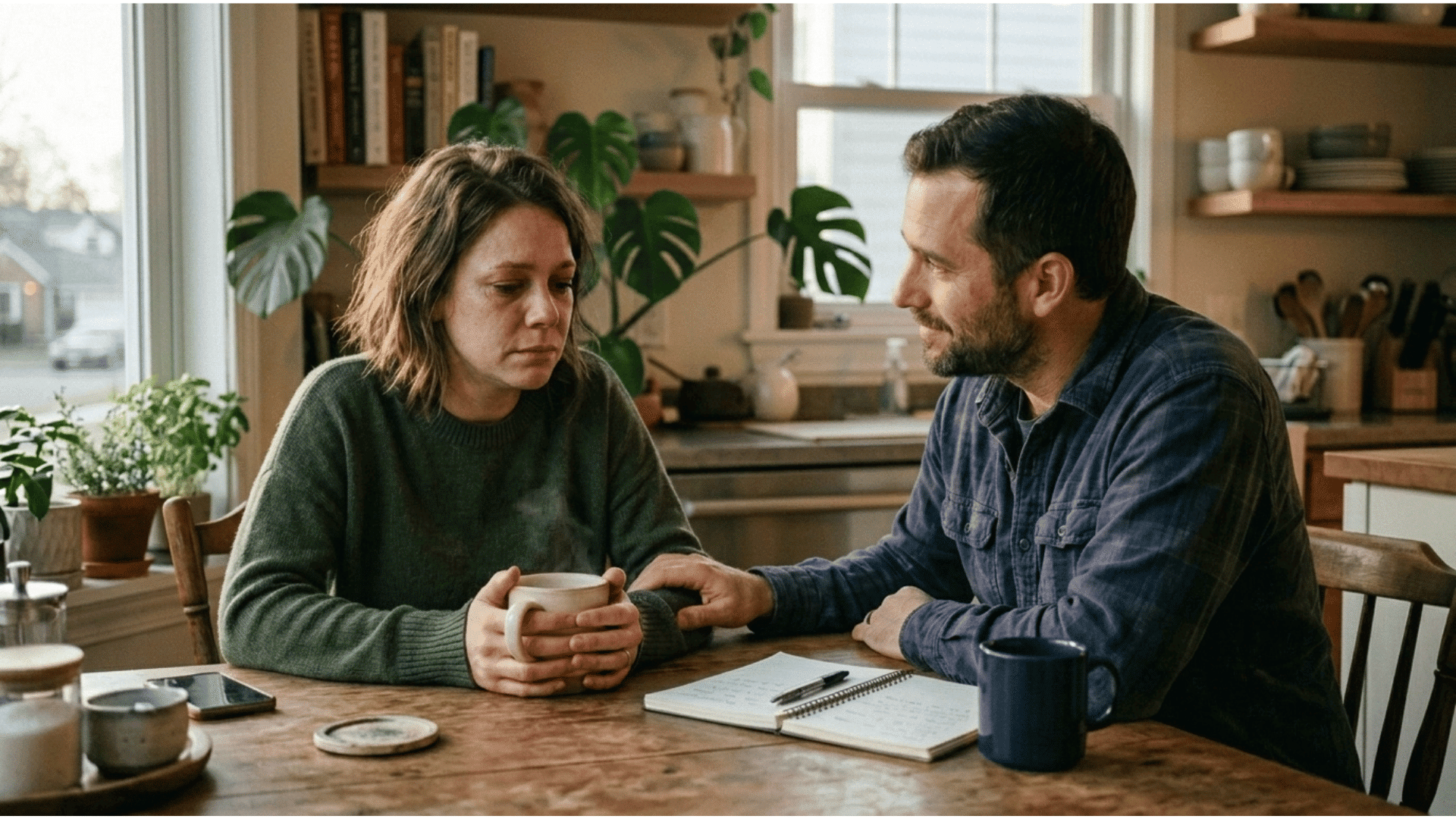 person opening up to a trusted friend during burnout recovery