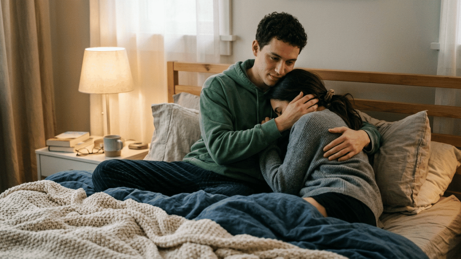couple comforting each other with emotional support and reassurance during a challenging moment