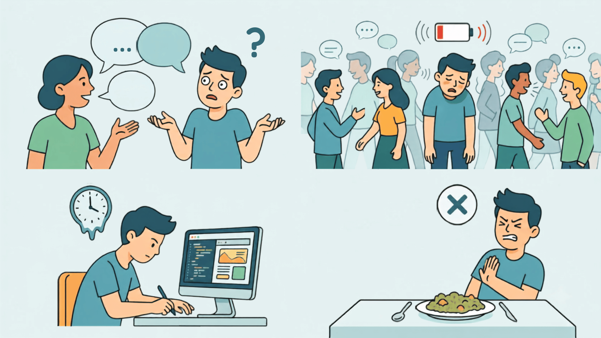 illustration showing common traits of level two autism including communication challenges sensory overload and routine difficulties