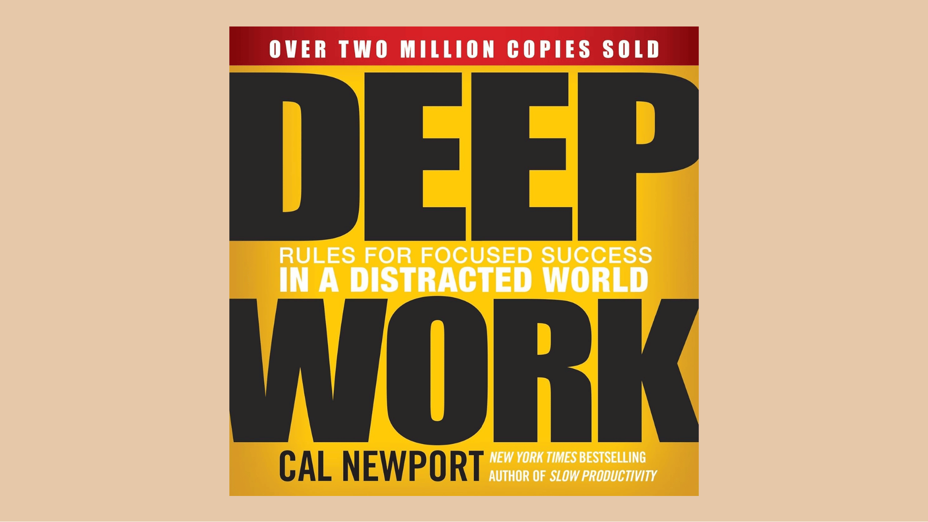 deep work book cover by cal newport with bold black lettering on a bright yellow background