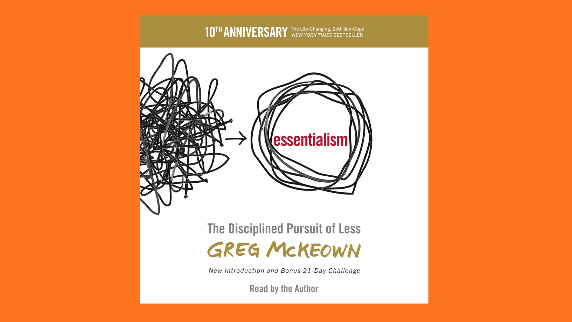 essentialism book cover by greg mckeown with black scribbles leading to a simple focused circle