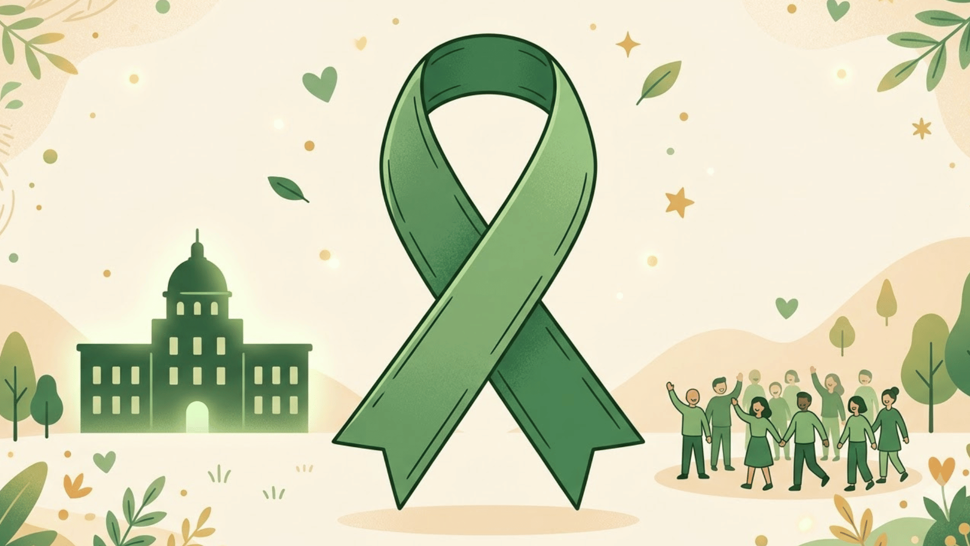 green awareness ribbon illustration representing mental health awareness month