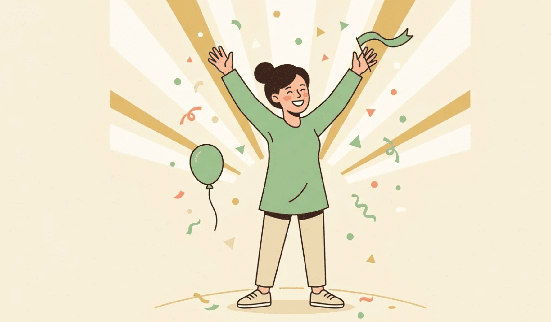 2d illustration of a person celebrating mental health awareness month with green ribbon