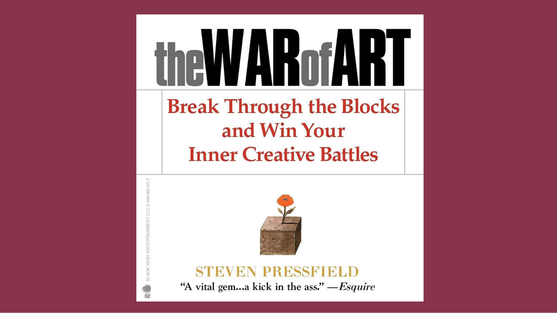 the war of art book cover by steven pressfield with bold black text and a small flower